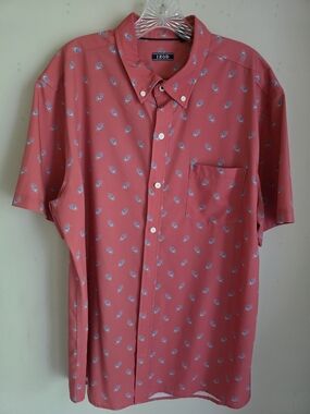 Izod Coral Short-Sleeve Button-Down with Blue Crab Micro Print XL